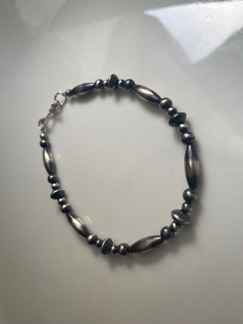 ナバホ ビーズ パール シルバー silver 925 ブレスレット 燻銀 19
