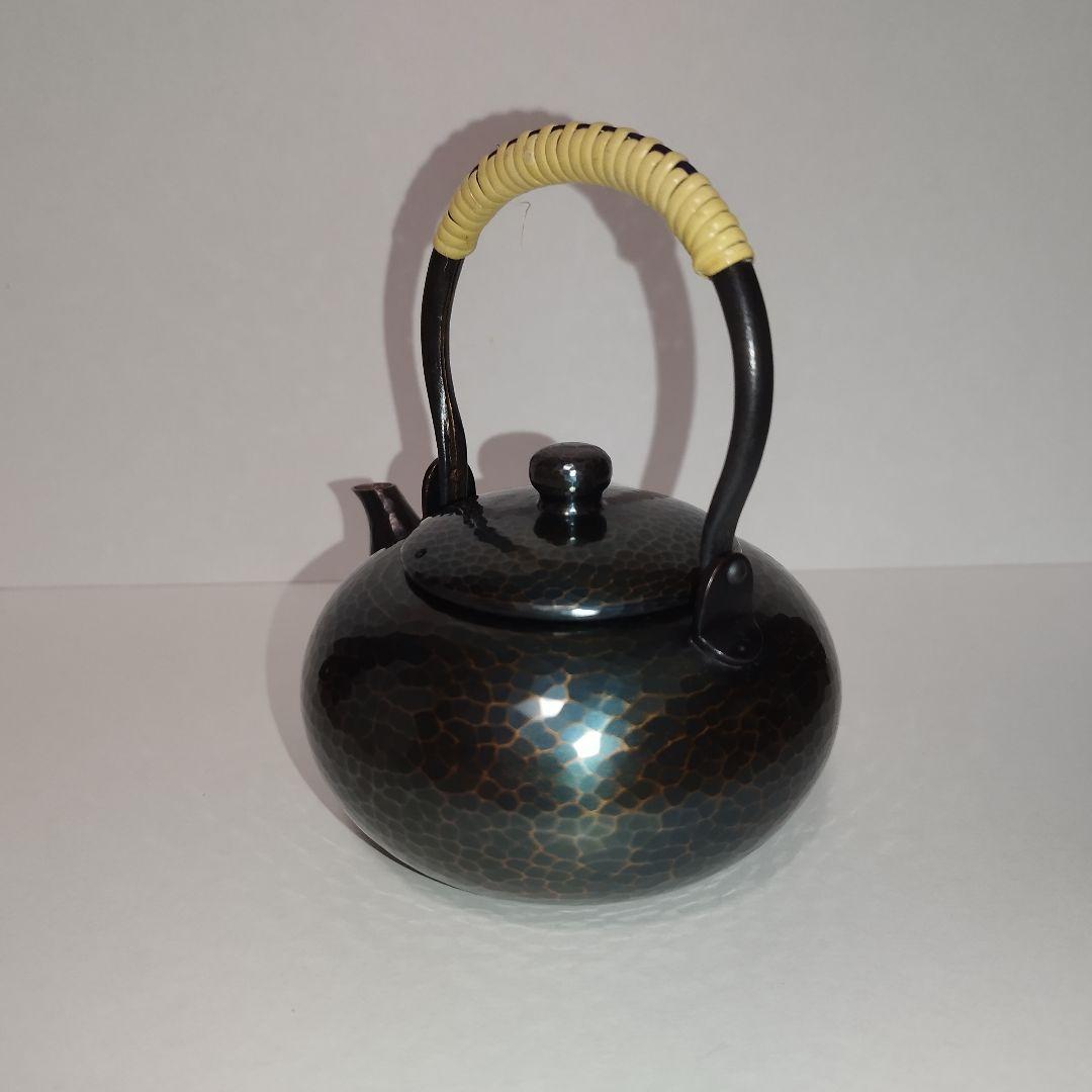 美品】玉川堂 紫金色鎚肌 銅製急須 鎚起銅器、共箱/茶道具