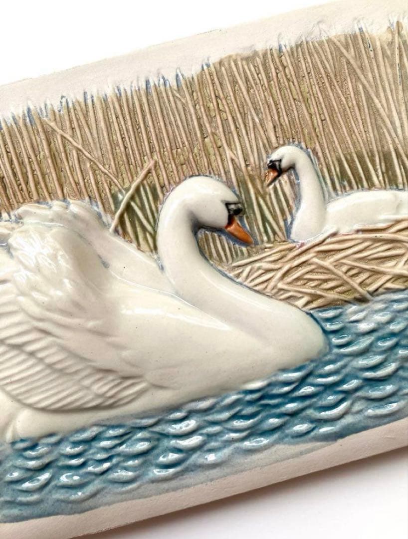 ヴィンテージ【Jie Gantofta ジィガントフタ】スワン柄壁掛け陶板　白鳥