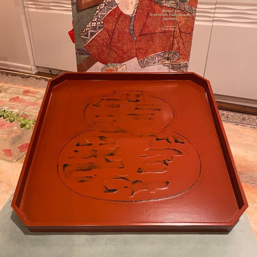 【未新品・未使用】越前屋 越前塗 漆 ひょうたん柄赤 盆 膳