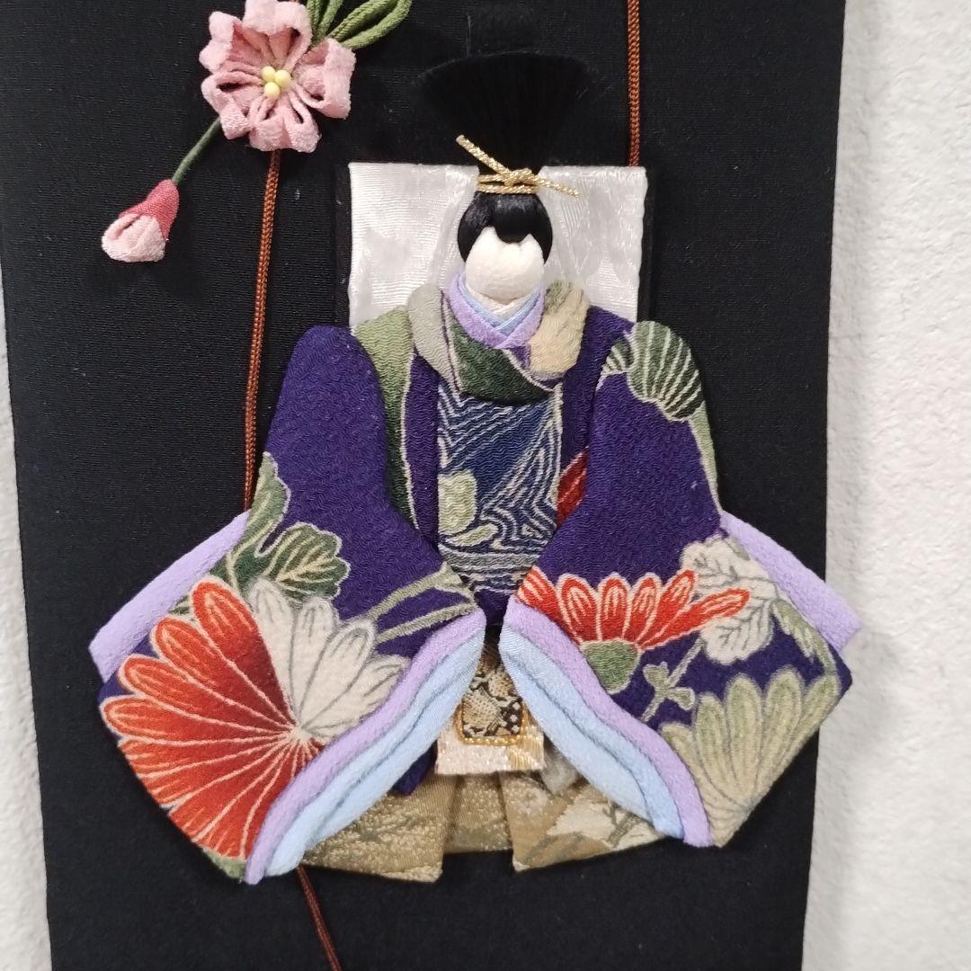 つまみ桜とすが糸のお雛様・押し絵・古布・タペストリー・ハンドメイド・（2）