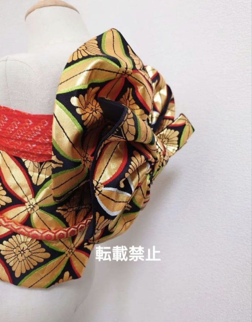 七五三　ハーフ成人式　ジュニア帯　袋帯からの作り帯　1点物　七宝　黒金