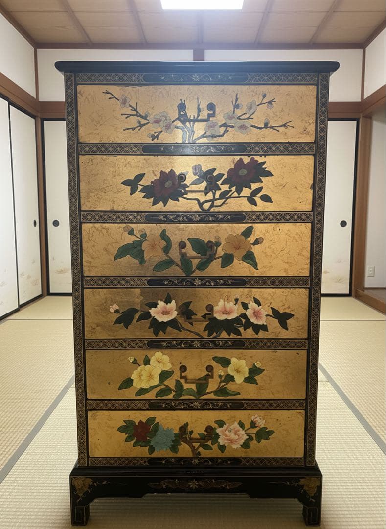 【大幅値下げ！】和風 蒔絵風 ジュエリーシェルフ ビロード張り 6段棚 店舗什器 和風 蒔絵風 ジュエリーシェルフ ビロード張り 6段棚 ディスプレイ