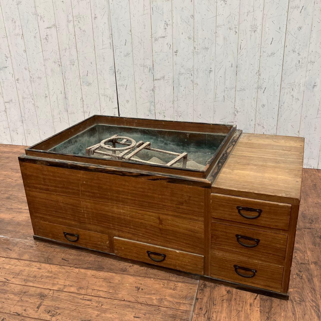 昭和レトロ 木製 長火鉢 5杯 引き出し収納付き 五徳付き 囲炉裏 古民家古民