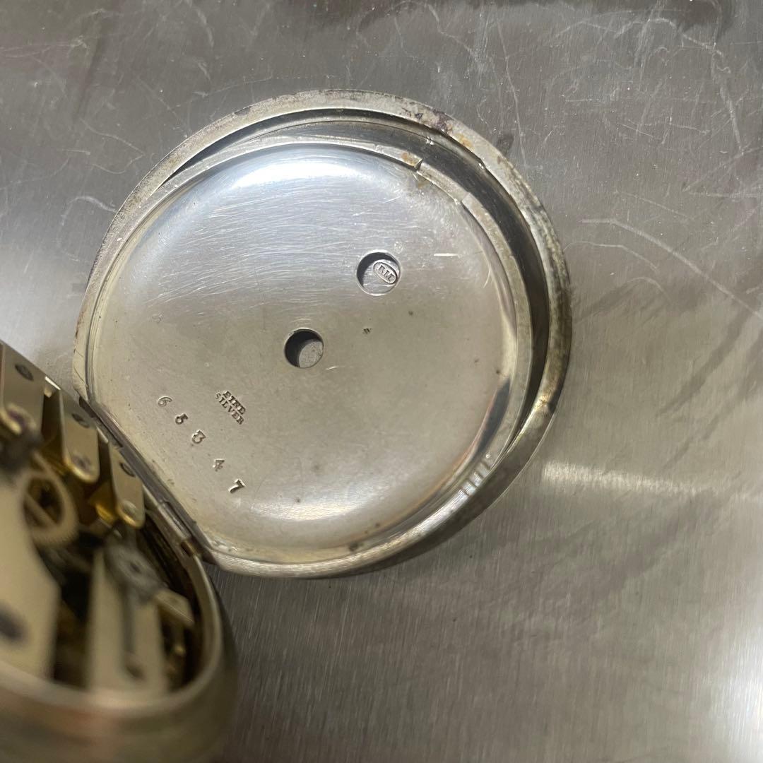 アンティーク 銀無垢 FINE SILVER 鍵巻き懐中時計 ジャンク