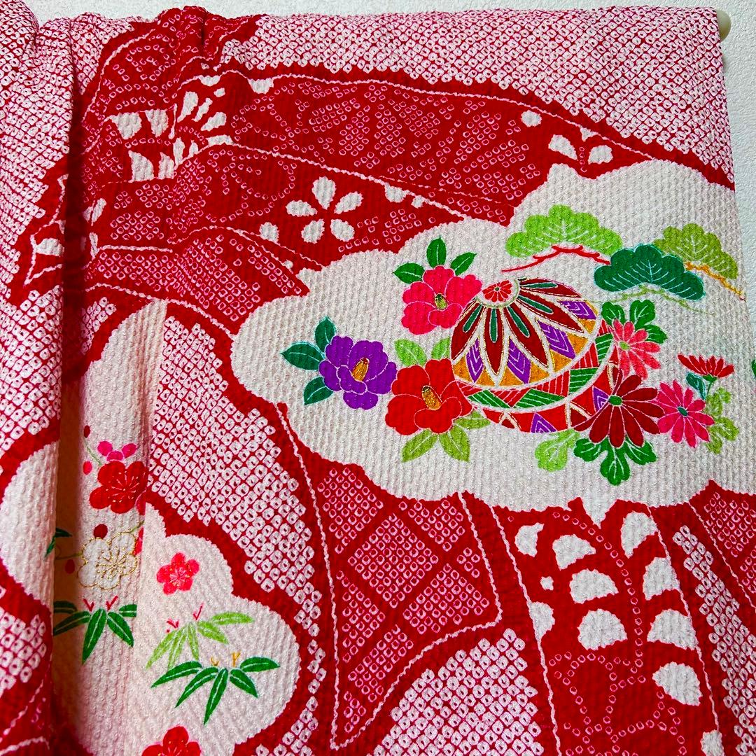 七五三　3歳　被布コートセット　鹿の子柄　絞り風