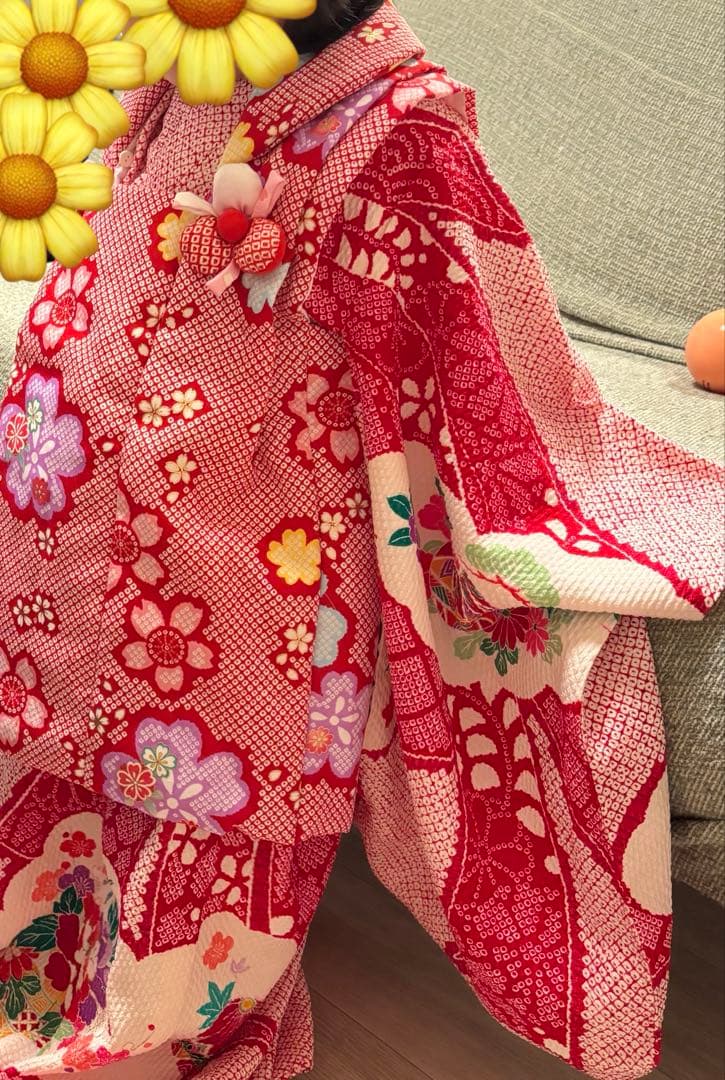 七五三　3歳　被布コートセット　鹿の子柄　絞り風