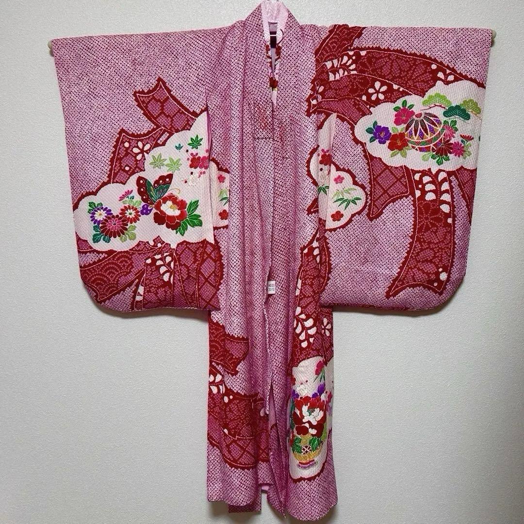 七五三　3歳　被布コートセット　鹿の子柄　絞り風