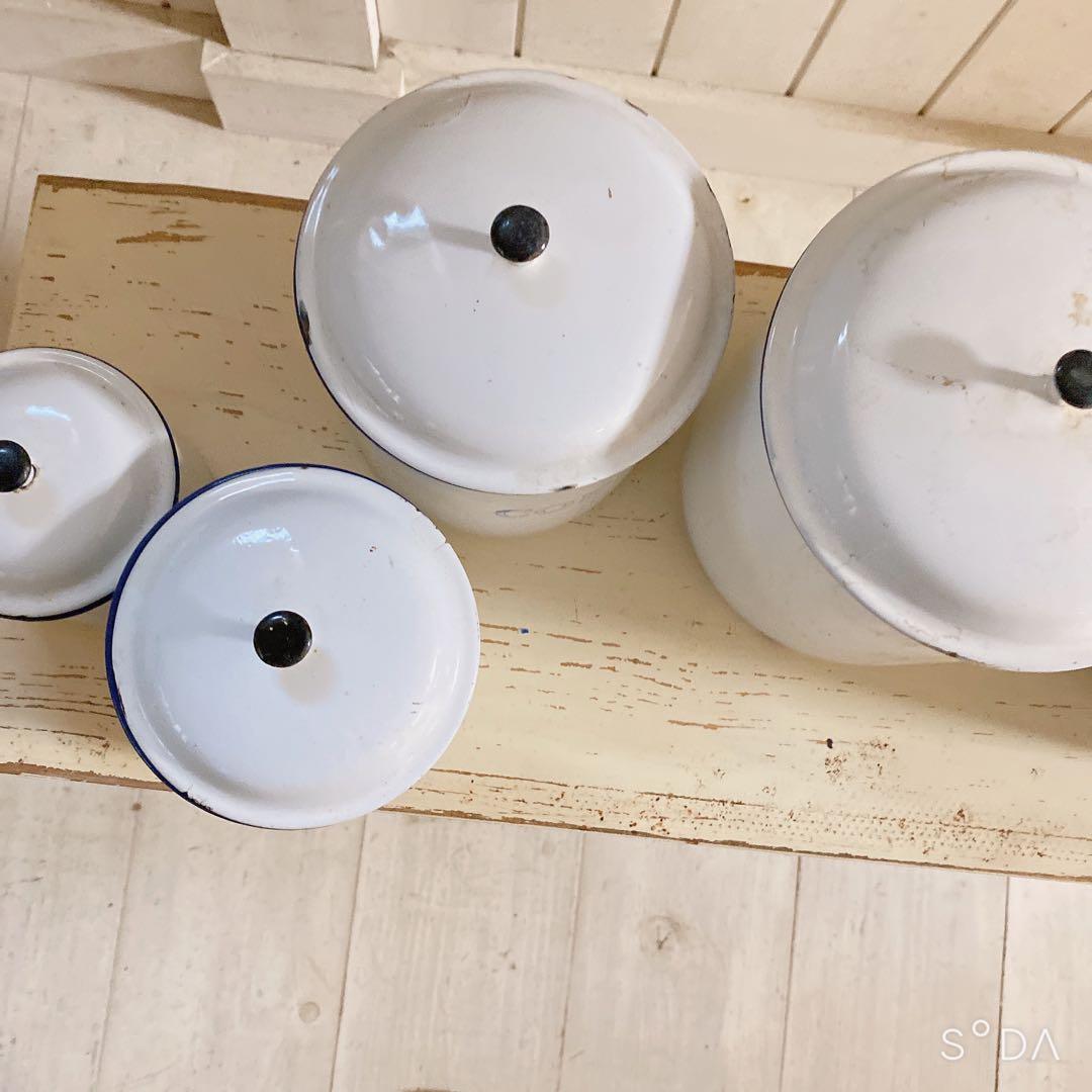 フランス アンティーク ホーロー キャニスター 6個セット ホワイト