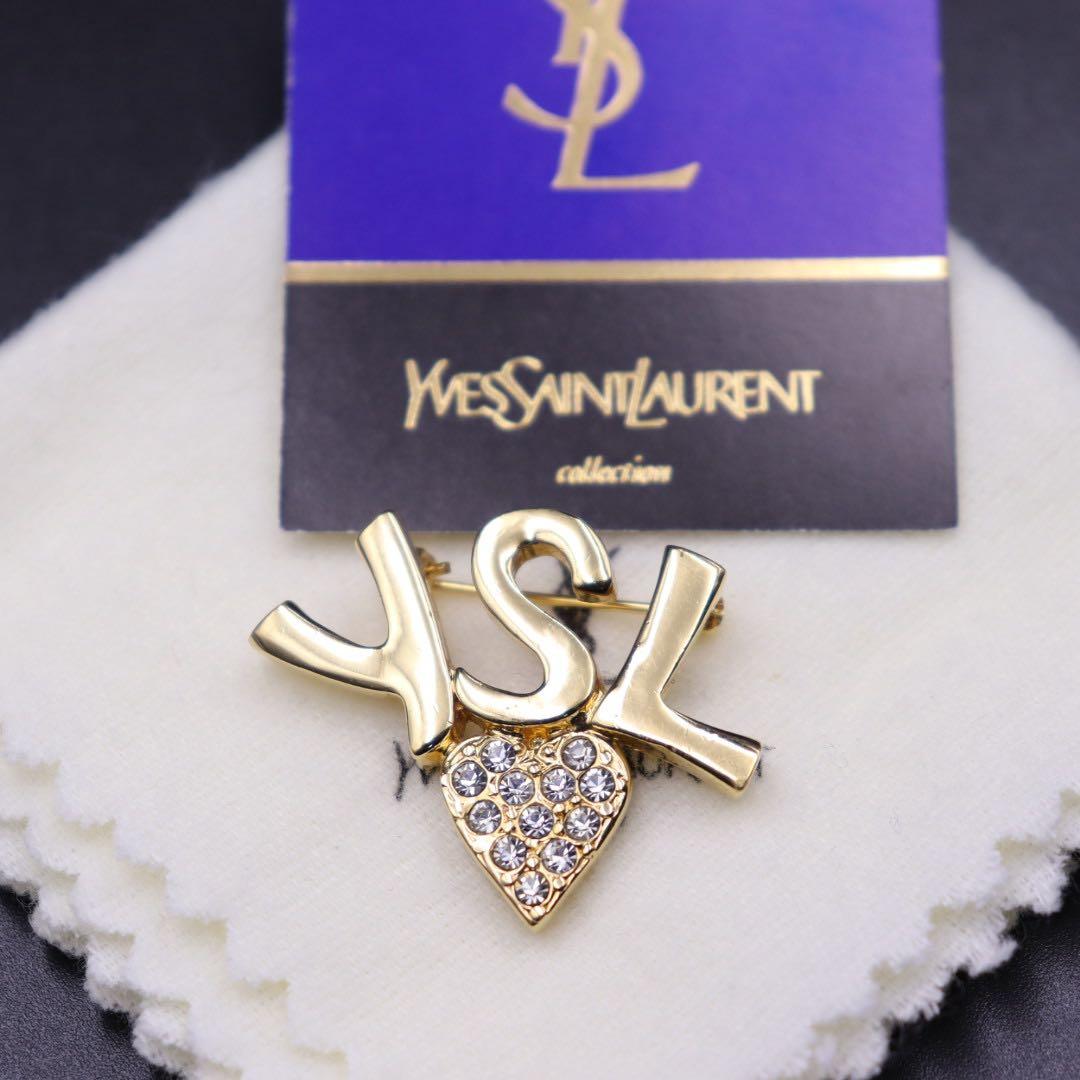 美品 イブサンローラン ブローチ YSL ハート ストーン ヴィンテージ