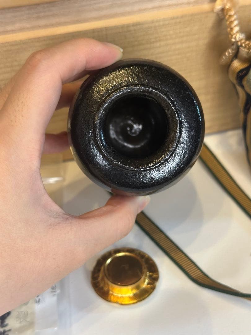 旧家藏出 希少品 黑釉茶入 紀州焼 葵窯 茶道具セット 茶入 木製