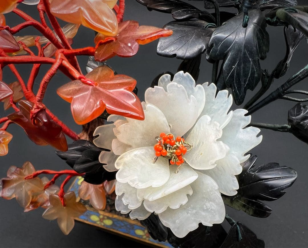 中国美術 古玩 七宝焼 玉石 瑪瑙 翡翠 彫刻 盆栽置物