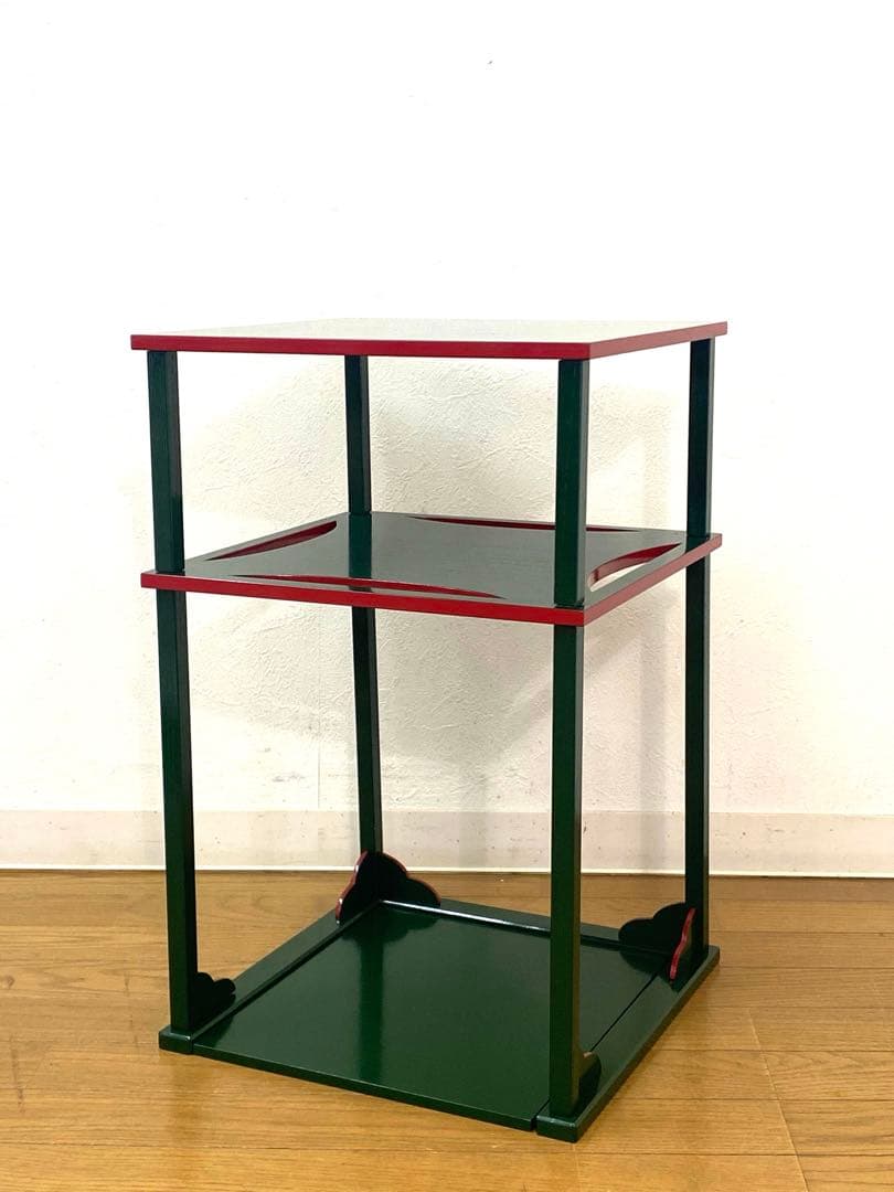 美品 茶道具 青漆爪紅 糸巻棚 茶棚 組立式 共箱 茶道具 青漆爪紅 碌々斎好写 糸巻棚 茶棚 組み立て式 AYM 11-6