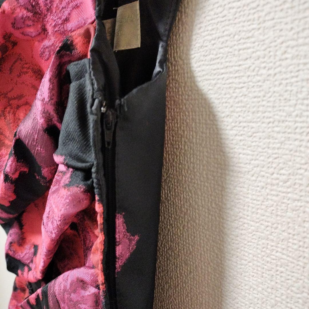 ジュネビビアン 花柄マーメイドドレス 薔薇 スパンコール アシンメトリー M 黒