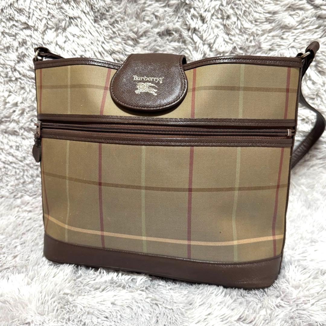 フィロ様★バーバリーズ ノバチェック ショルダーバッグ PVC×レザークロス
