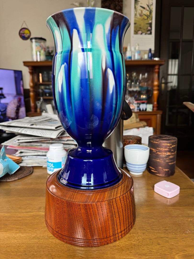 人間国宝 三代 徳田八十吉 燿彩杯 高さ36.5cm