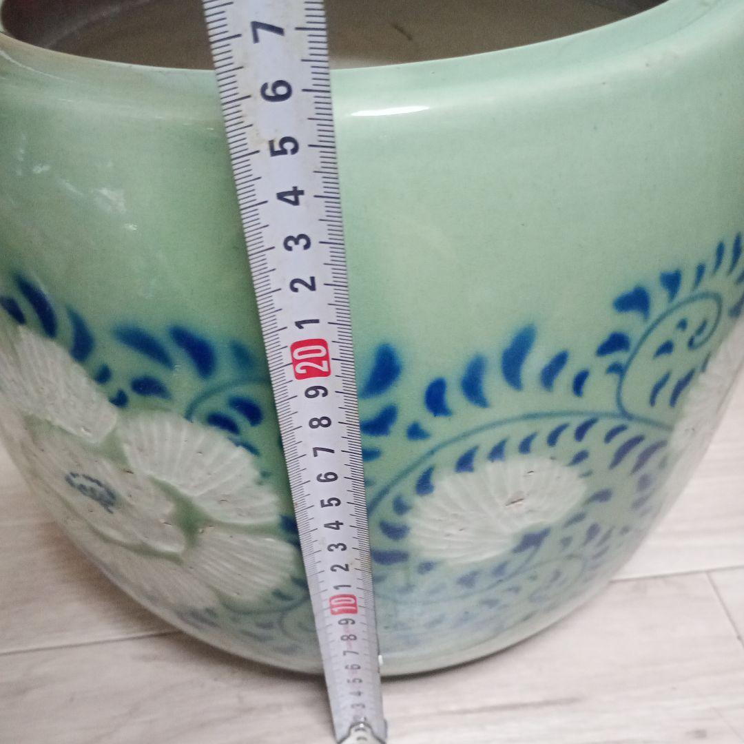 骨董　火鉢　陶器　睡蓮鉢　五徳付き