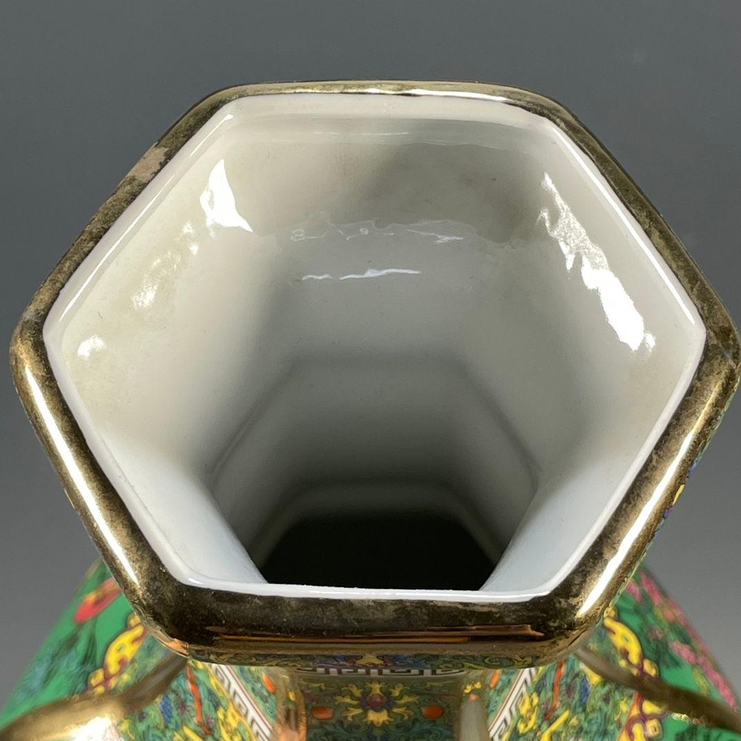 乾隆琺瑯彩花鳥紋六稜賞瓶 景徳鎮 陶磁器 装飾品 現代工芸品 美術品 置物