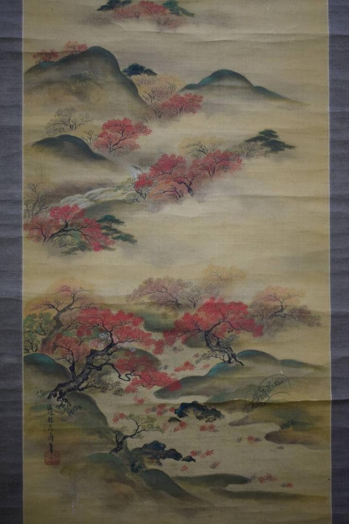 真作/狩野探信/春秋図/双幅/布袋屋掛軸HＣ-906