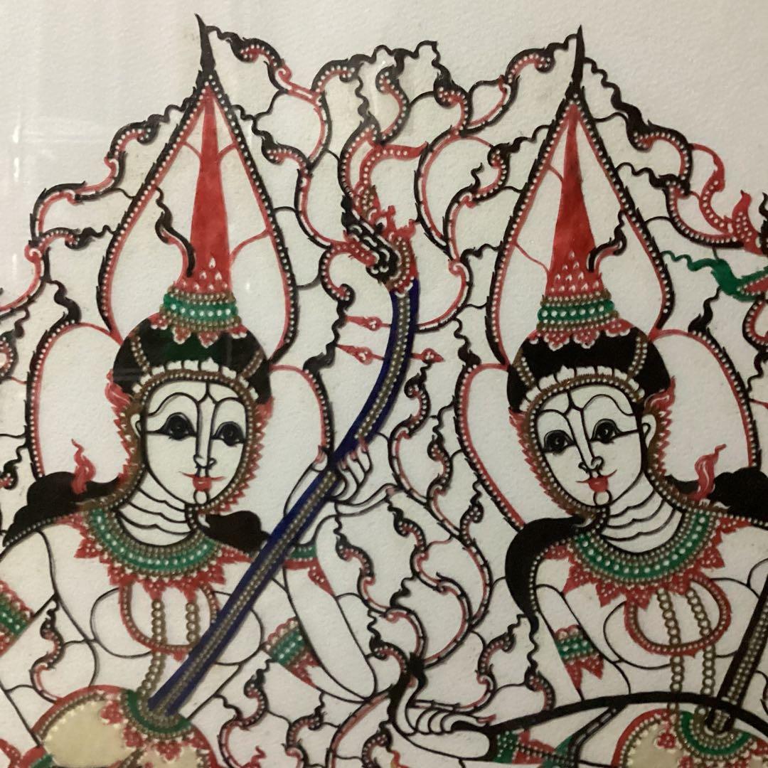 インドネシア 民芸品 布製カロチャ刺繍調 リシェリュ風カットワーク 木