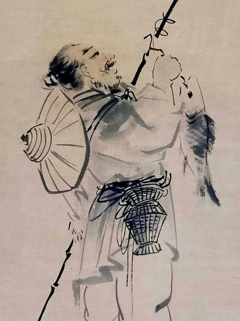 ♥掛軸　中国　釣り人　人物画　掛け軸　中国画　骨董　古玩