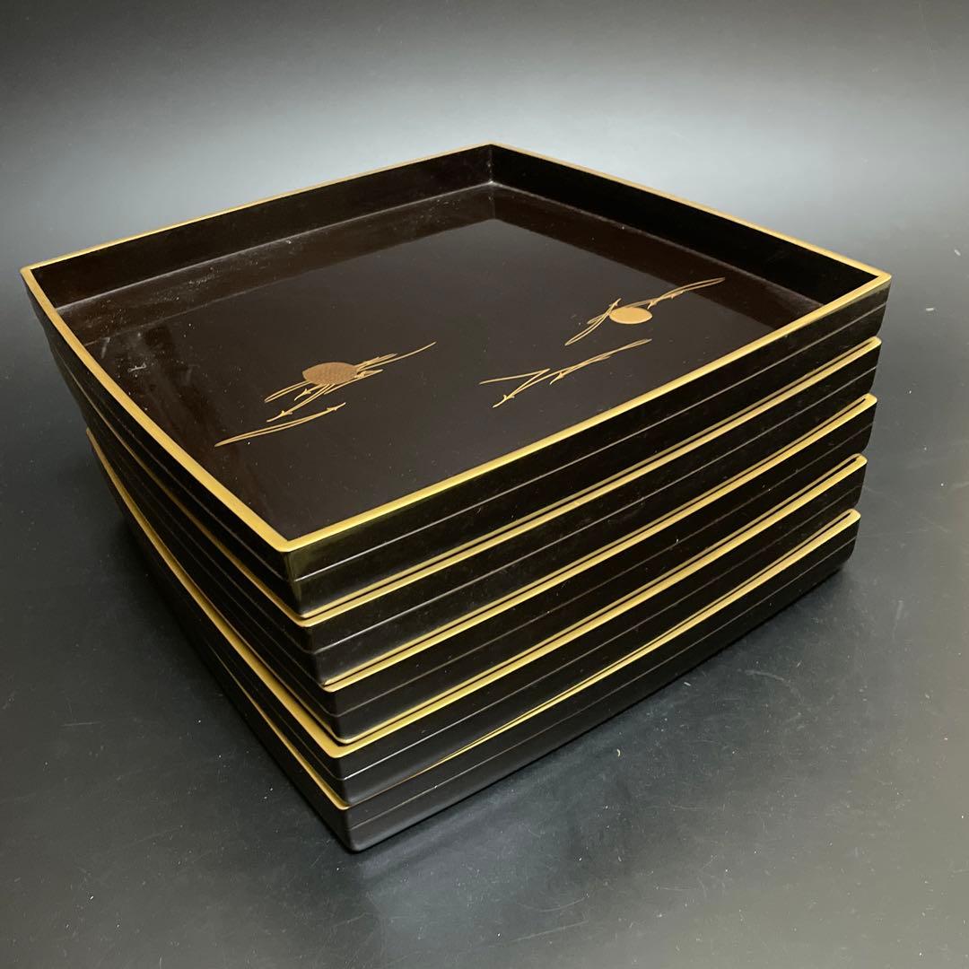 時代物　輪島塗り　蒔絵お盆　お膳　5個　汁椀4個サービス