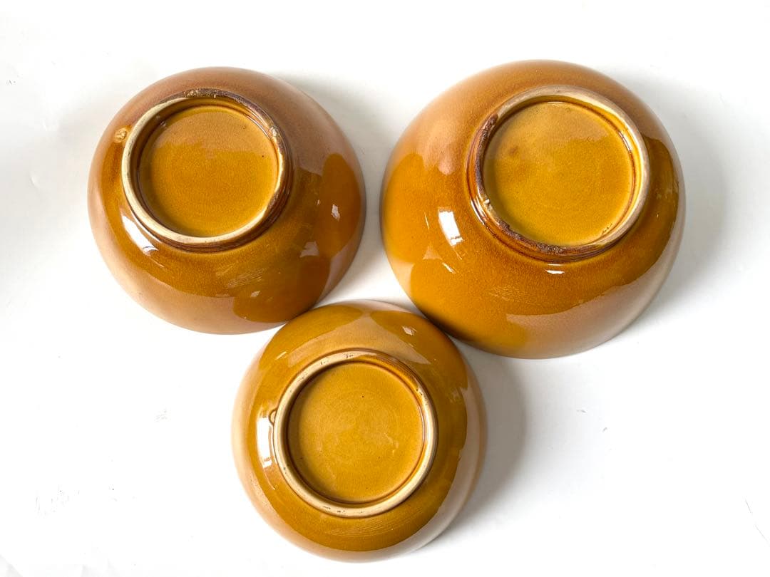 骨董 アンティーク 珉平焼 民平 山吹色 三つ組 入れ子 鉢 ボウル 器