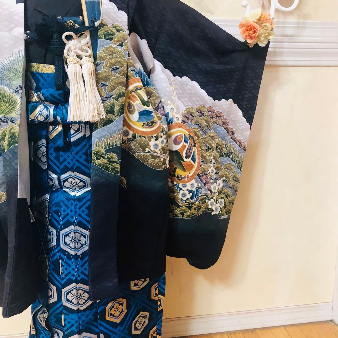 七五三五歳フルセット‼️黒地暈し⭐︎鷹凛々しい⭐︎金蘭袴煌びやか極めてる⭐︎逸品