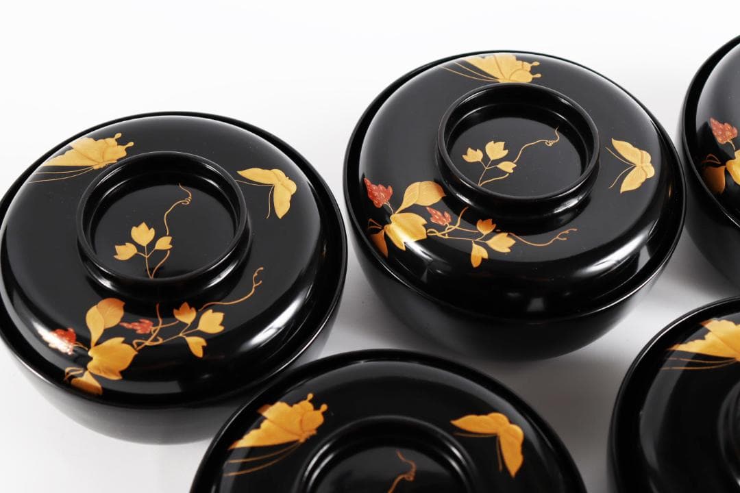 木製漆器 花蝶蒔絵 吸物椀 10客 漆芸