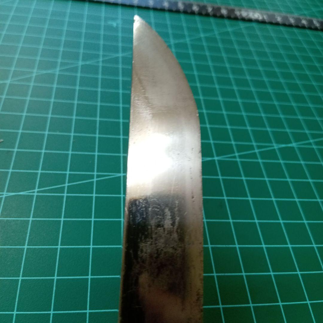 【ナイフ加工用玉鋼/合法サイズ】無銘脇差/錆身日本刀切先部分残欠／刃文直刃