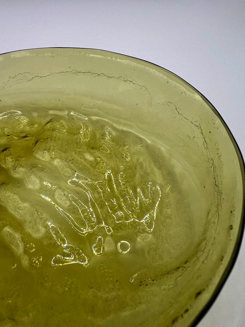 江戸ガラス 型吹きガラス あわび型皿 黄色 ギヤマン ビードロ 和ガラス