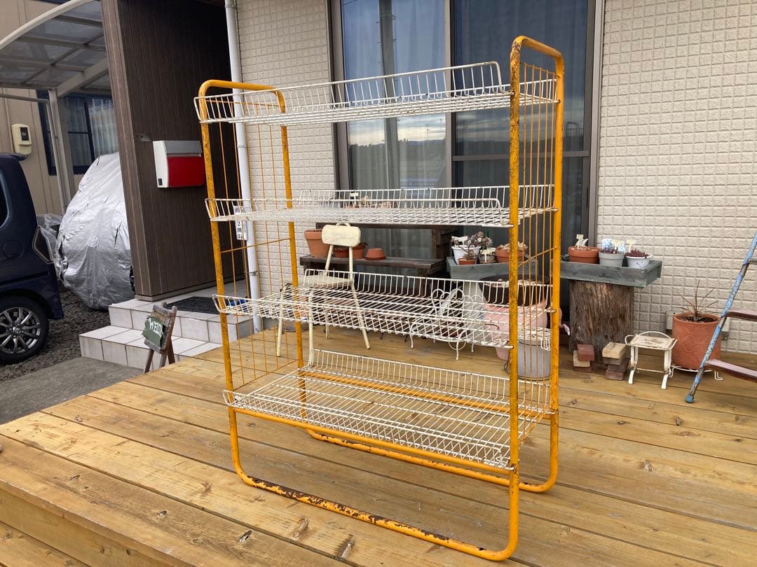 昭和レトロ ワイヤーラック4段仕様 店舗什器 ガーデニング シャビー