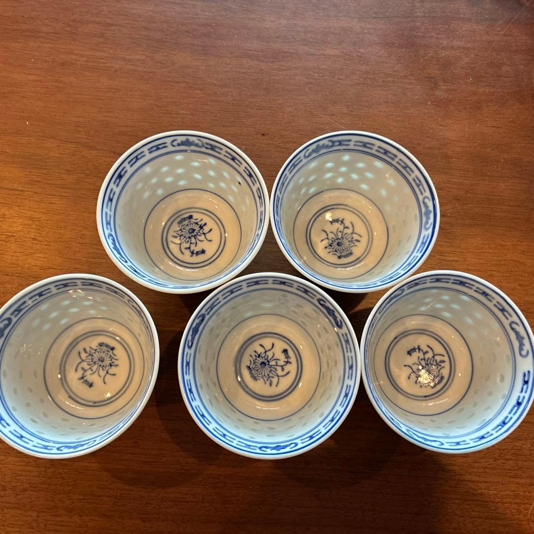 景徳鎮中国茶器】 青花 玲瓏 蛍手 透かし 湯呑 5客 美品 - メルカリ