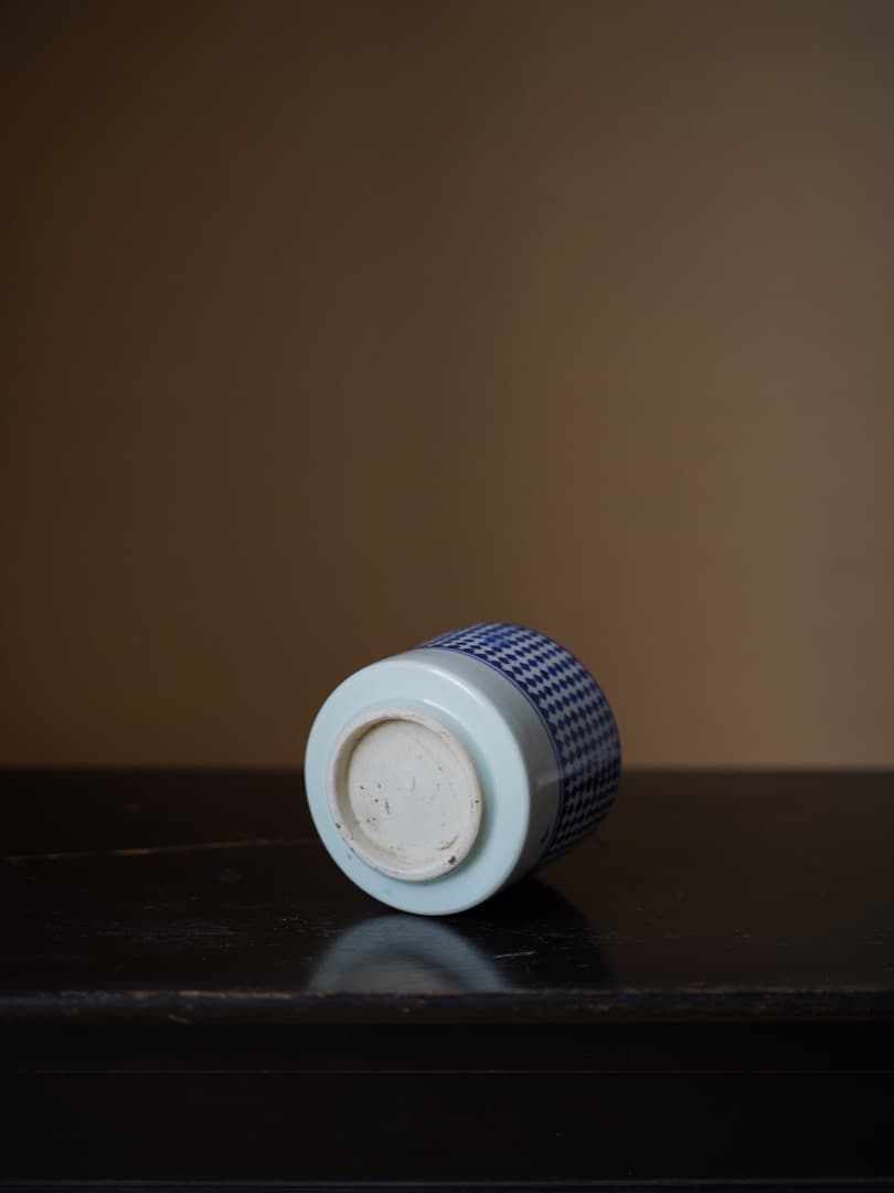 印判手市松文香炉 江戸幕末-明治頃 / 茶道具 火入 花器 花入れ 勝見