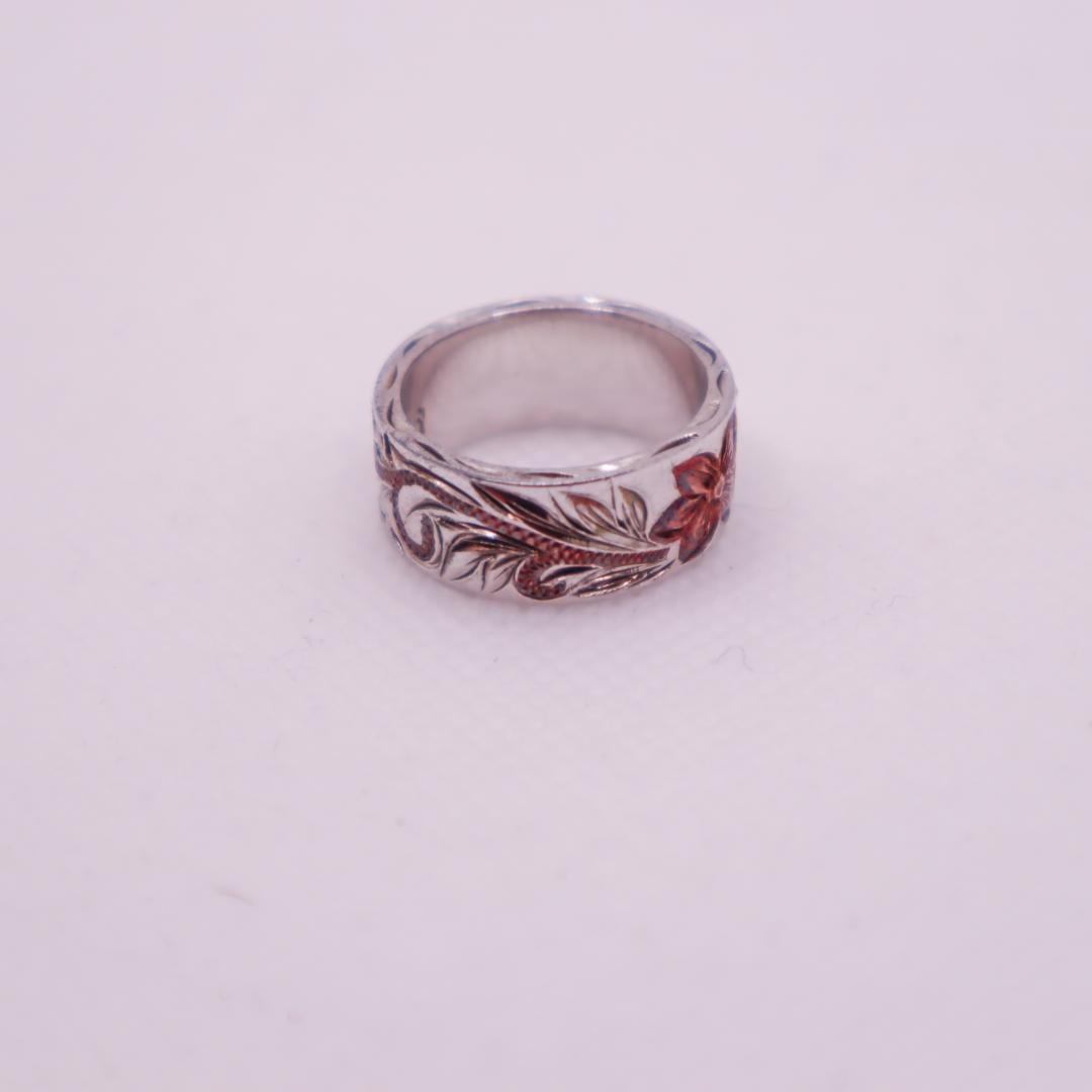 Maui Divers Jewelry 花彫刻シルバーリング 指輪 Silver