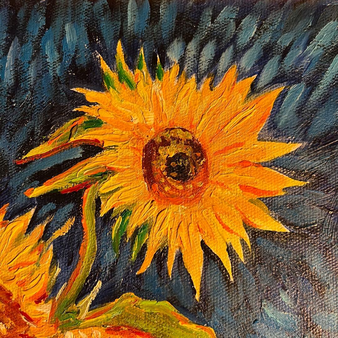 ★秀作★ 手描き油絵 ゴッホ 幻 芦屋のひまわり 額付き 肉筆絵画 油彩画