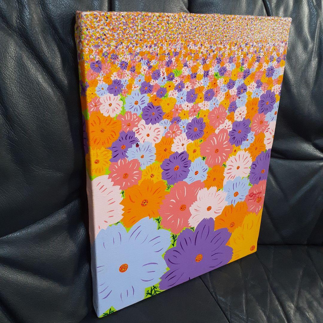 コスモス　ハッピーコスモス畑　画家小楠アキコ作品　F6号　アクリル絵具　額付き