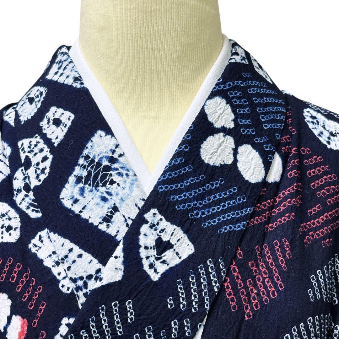 A61 有松鳴海絞り 高級浴衣 花　綿　美品