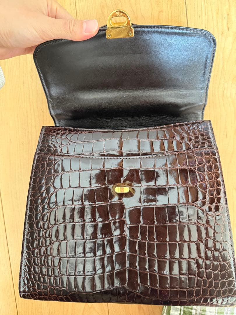 クロコダイルハンドバック　JRA276 ブラウン