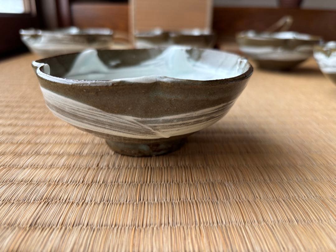 小林東五 『刷毛目輪花 小鉢』五客 木箱付き 對州窯 玄