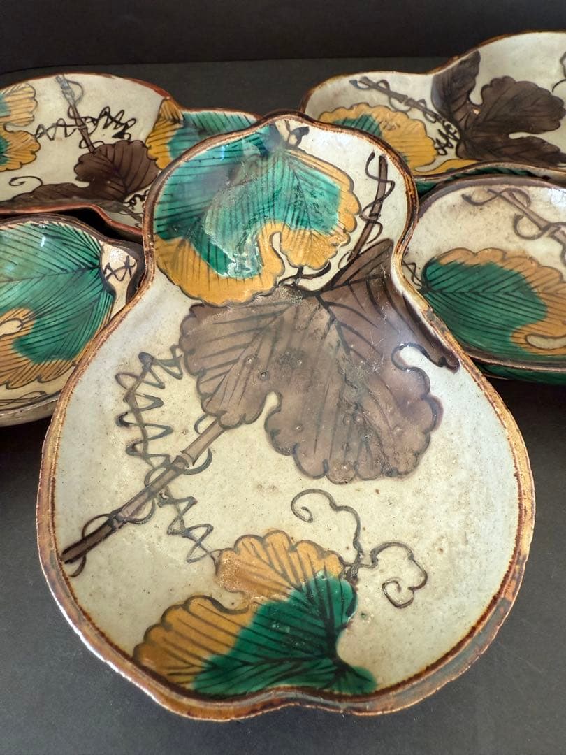 九谷焼　古九谷　角福銘　瓢箪型　皿　5枚　送料込み