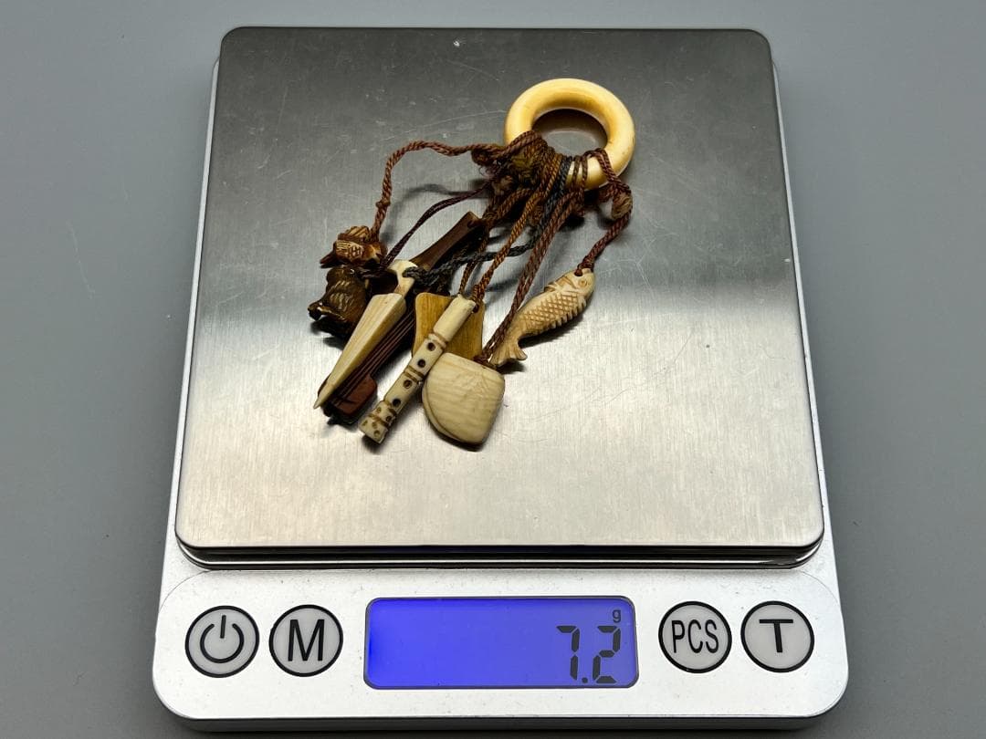 江戸期 レアミニ根付 天然素材 魚 貝 三味線 笛 傘 兎 10点 アンティーク