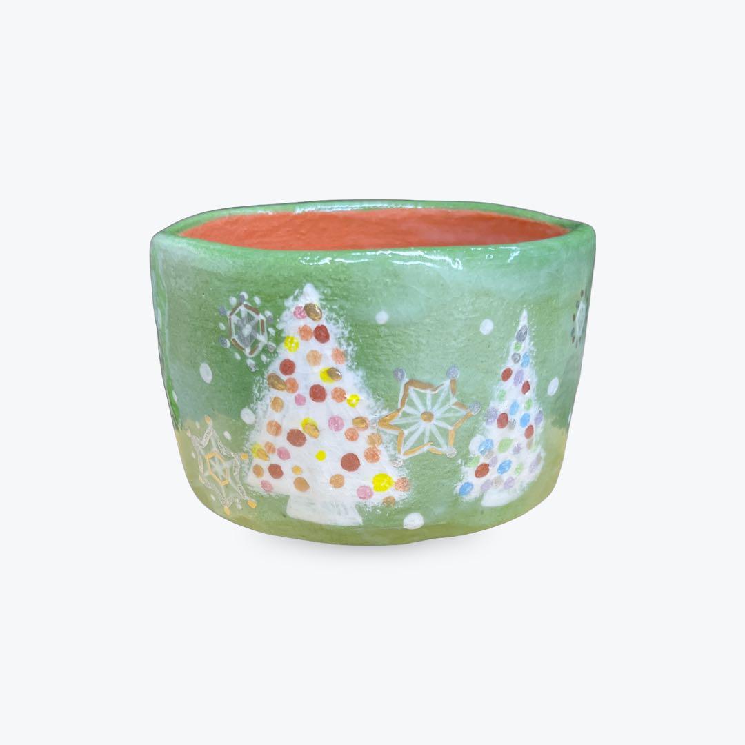 楽焼茶碗　「雪のクリスマス」 抹茶碗　茶道具　手描き 楽焼茶碗 「雪のクリスマス」 抹茶碗 茶道具 手描き