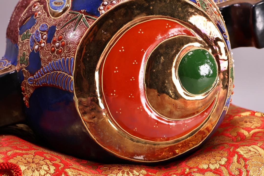 九谷焼名工 陶ハ 松鶴乃図 御小槌 金運 財運 開運 商売繁盛 置物 BJ177