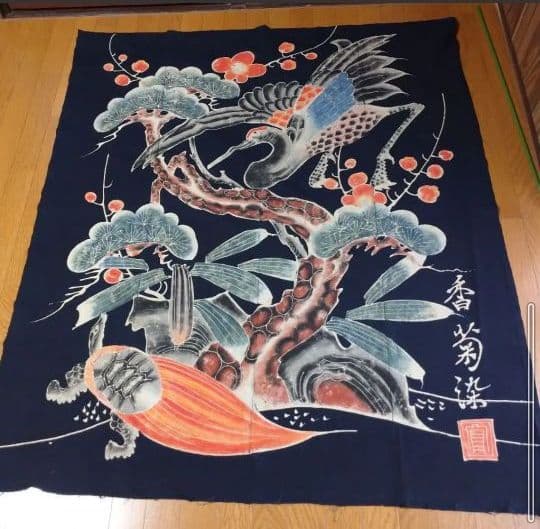 筒描き藍染古布ハンドメイド