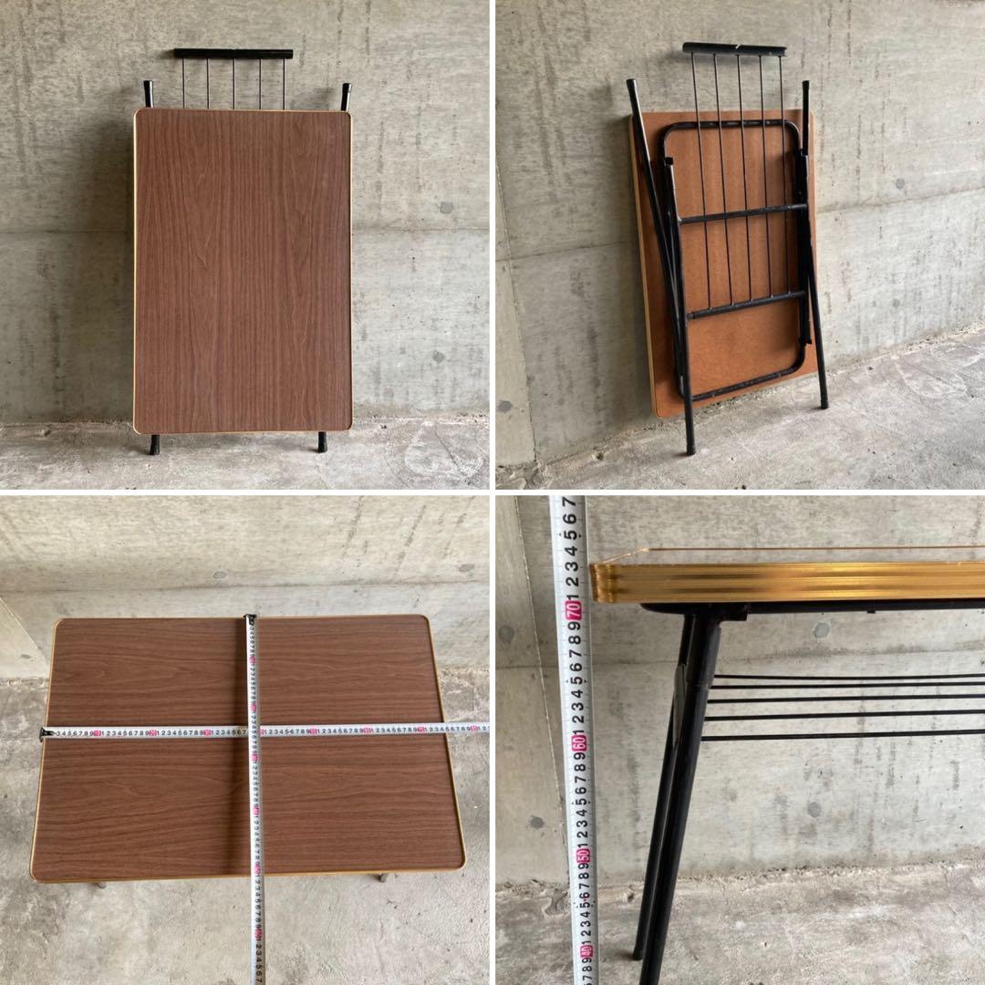 テーブル 机 折り畳み 鉄脚 作業机 食堂 木目調 棚付き 当時物 昭和