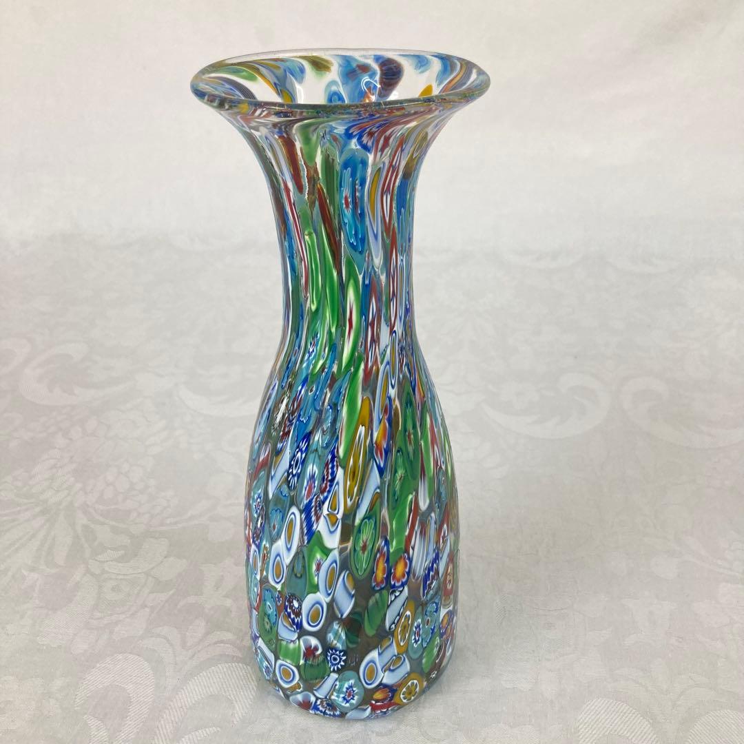 ベネチアングラスストライプ模様のガラスカップ 魚モチーフ