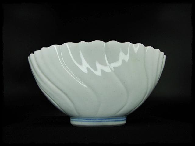 鳳樹軒 高島 文平 染付 稜花 花弁 向付 白磁 茶道具 懐石 器物 d41