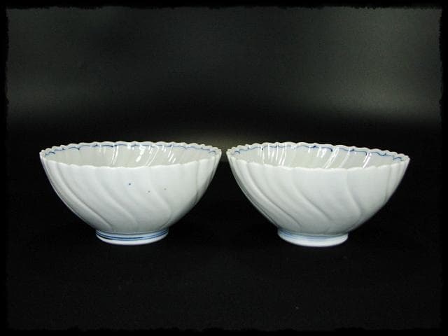 鳳樹軒 高島 文平 染付 稜花 花弁 向付 白磁 茶道具 懐石 器物 d41