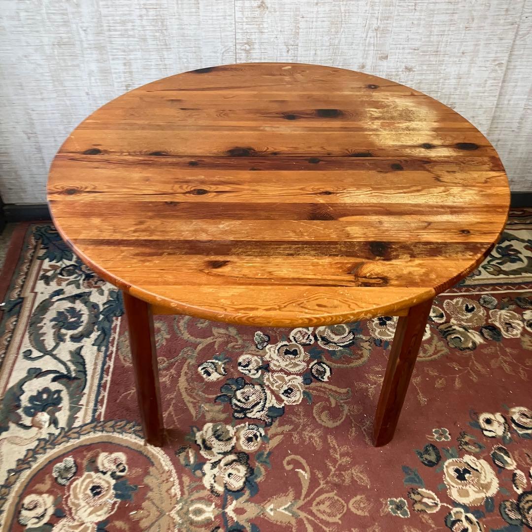 北欧レトロ 木製 無垢材 円形伸縮式ダイニングテーブル アンティーク ビンテージ